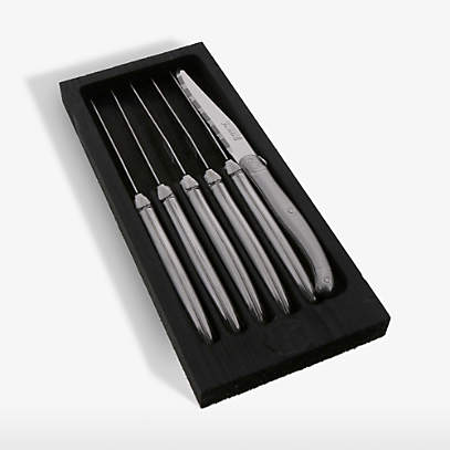 Laguiole 6 Piece Black Knife Set in Wooden Gift Box with Acrylic Lid