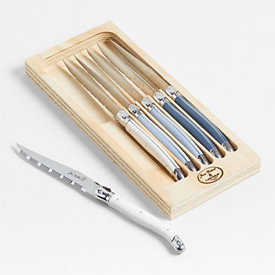 View Jean Dubost Laguiole ® Mixed Blue Steak Knives, Set of 6 details
