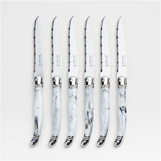 Jean Dubost Laguiole ® Marble White Steak Knives, Set of 6