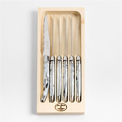 View Jean Dubost Laguiole ® Marble White Steak Knives, Set of 6 details