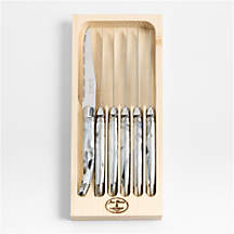 Jean Dubost Laguiole Marble White Steak Knives, Set of 6 + Reviews | Crate & Barrel