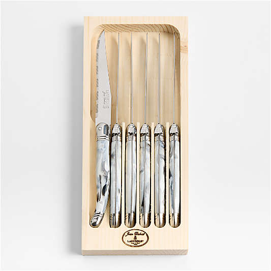Jean Dubost Laguiole ® Marble White Steak Knives, Set of 6
