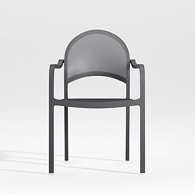 View Lanai Charcoal Mesh Stackable Outdoor Dining Chair with Arms details