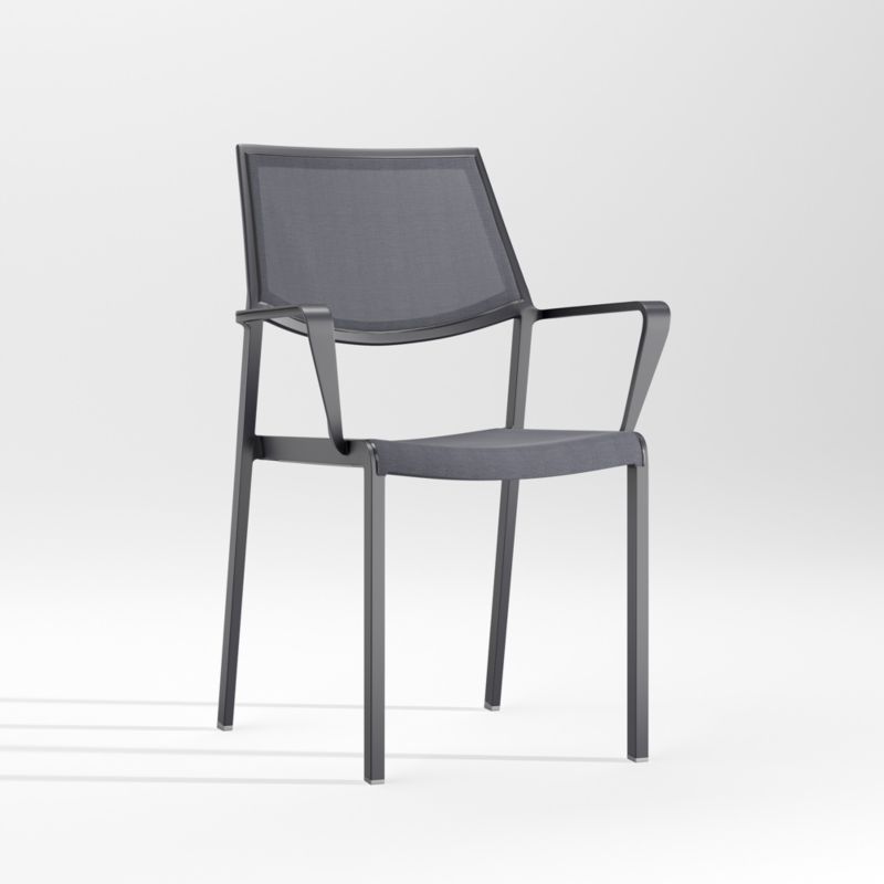 Lanai Charcoal Grey Mesh Square Stackable Outdoor Dining Chair with Arms