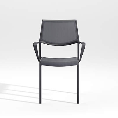 Lanai Charcoal Grey Mesh Square Stackable Outdoor Dining Chair with Arms