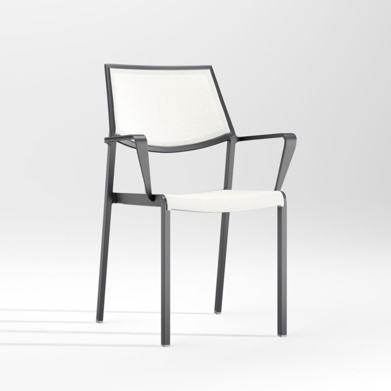 Lanai White Mesh Square Stackable Outdoor Dining Chair with Arms - image 8 of 14