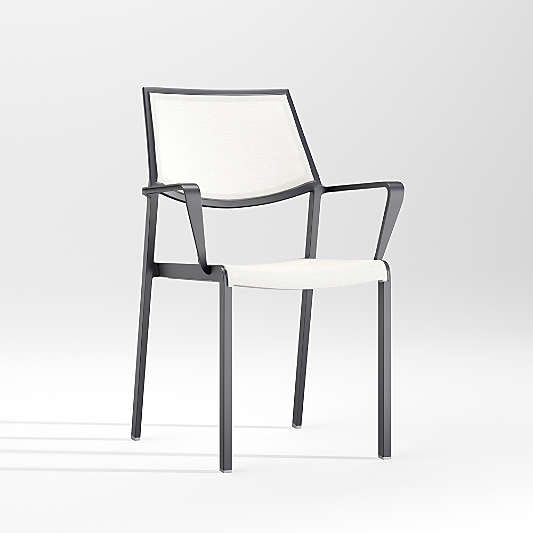 Lanai White Mesh Square Stackable Outdoor Dining Armchair