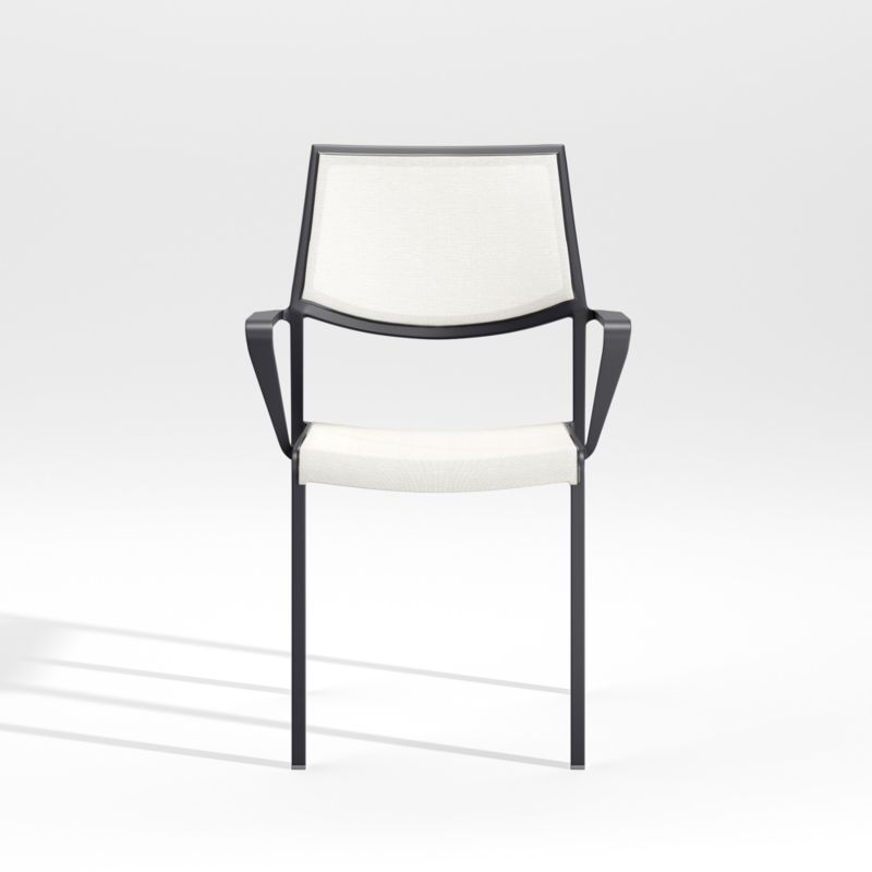 Lanai White Mesh Square Stackable Outdoor Dining Chair with Arms