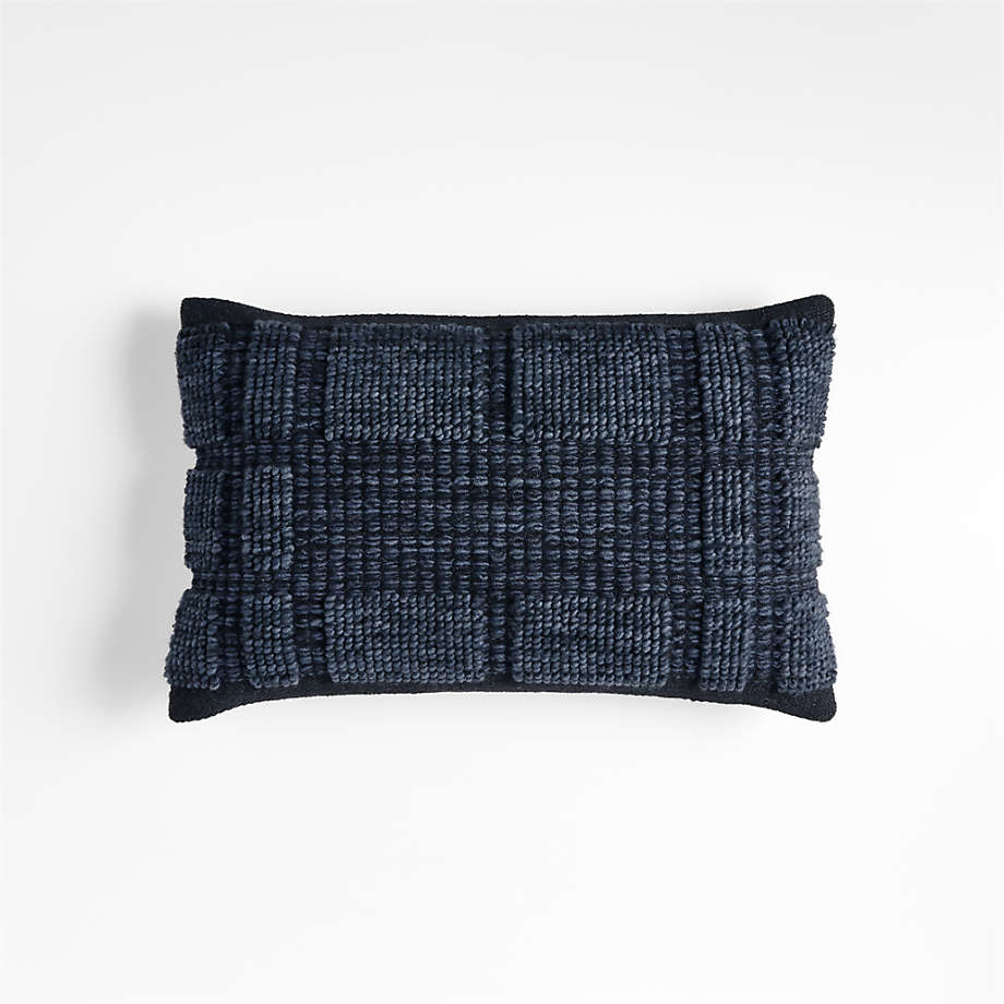 Lancaster 22"x15" Textured Cotton Plaid Deep Indigo Pillow with Feather