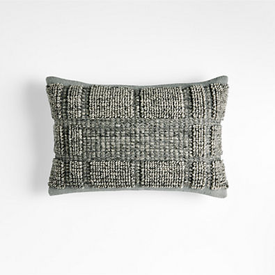 View Lancaster 22"x15" Textured Cotton Pebble Grey Plaid Pillow with Feather Insert details