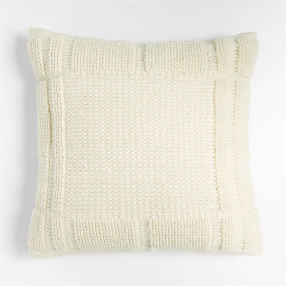 Lancaster 23" Textured Cotton Plaid Cotton Cream Pillow with Down