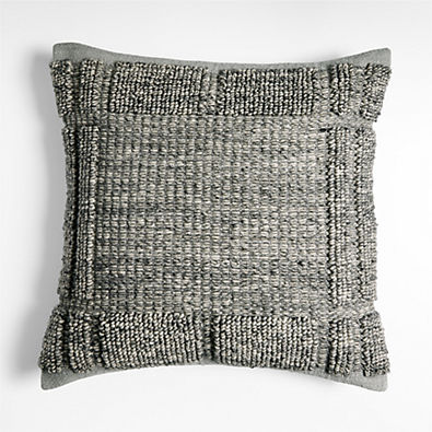 View Lancaster 23" Textured Cotton Pebble Grey Plaid Pillow with Feather Insert details