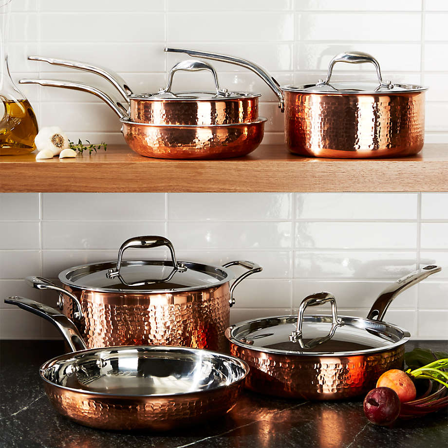 NEW Lagostina Martellata Hammered Copper Tri-Ply Bonded SS 10 Piece Cookware Set 