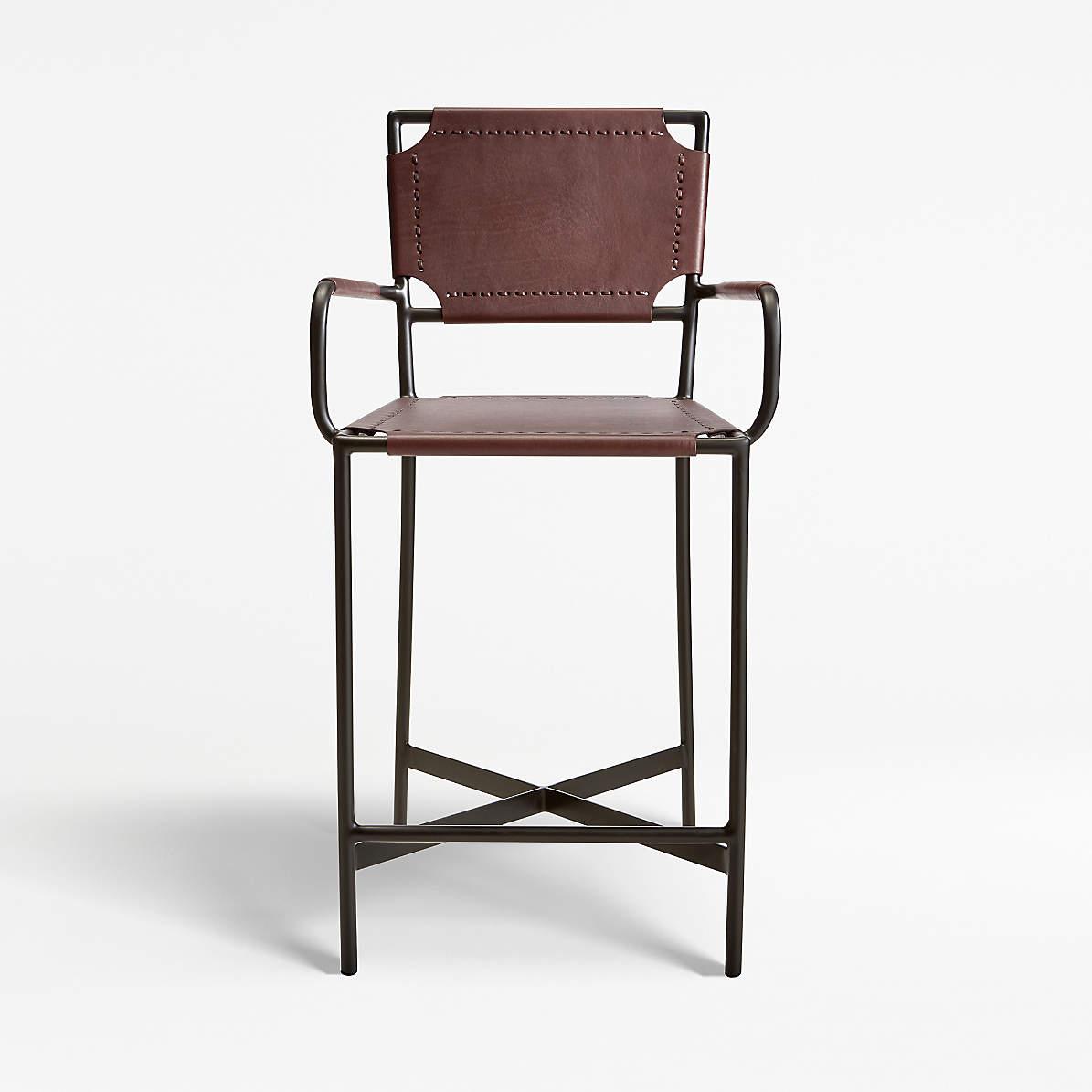 Laredo Brown Leather Counter Stool, Leather Sling Back Bar Stools