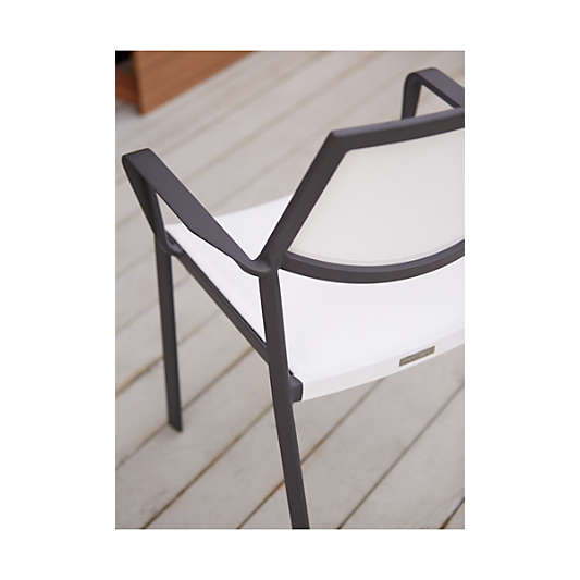 Lanai White Mesh Square Stackable Outdoor Dining Chair with Arms