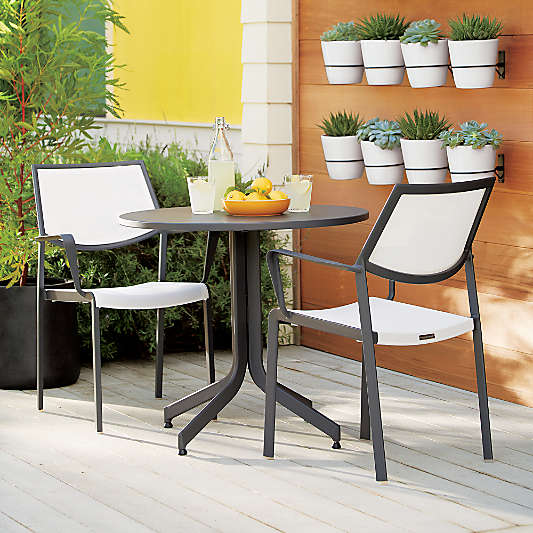 Outdoor Dining Set: Lanai Round Fliptop Dining Table and Lanai White Mesh Chair