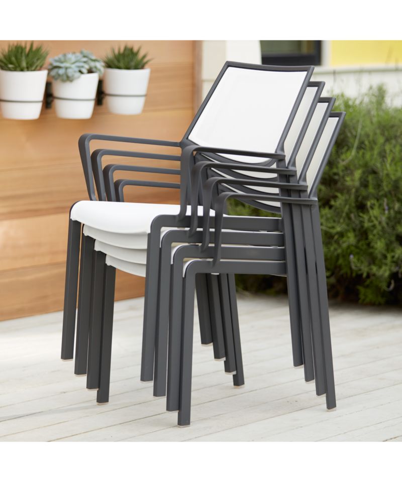 Lanai White Mesh Square Stackable Outdoor Dining Chair with Arms - image 6 of 14