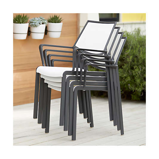 Lanai White Mesh Square Stackable Outdoor Dining Chair with Arms