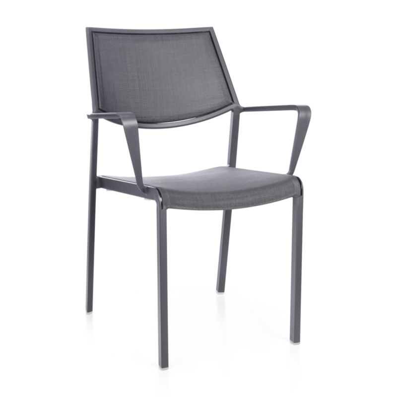 Lanai Charcoal Grey Mesh Square Stackable Outdoor Dining Chair with Arms