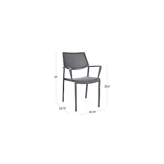 Lanai Charcoal Grey Mesh Square Stackable Outdoor Dining Chair with Arms