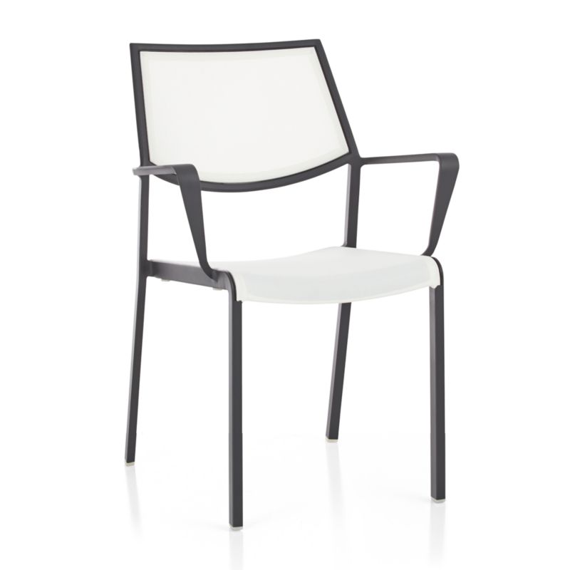 Lanai White Mesh Square Stackable Outdoor Dining Chair with Arms - image 13 of 14