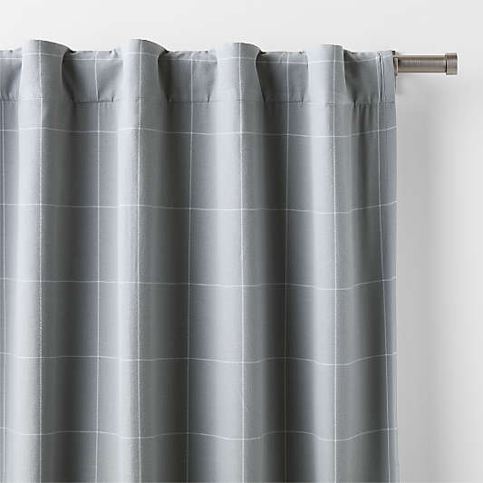 Cool Grey Lattice Herringbone Weave Organic Cotton Blackout Curtain Panel 96"