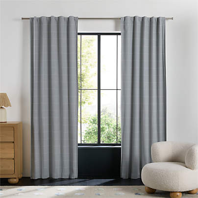 Cool Grey Lattice Herringbone Weave Organic Cotton Blackout Curtain Panel 96"