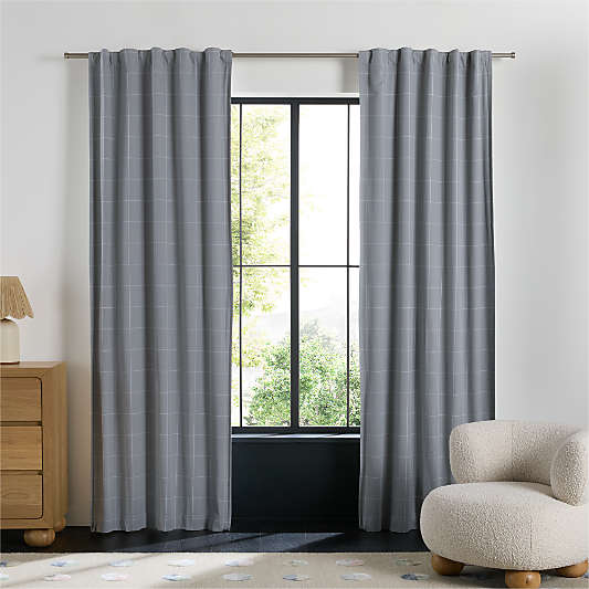 Cool Grey Lattice Herringbone Weave Blackout Curtain Panel