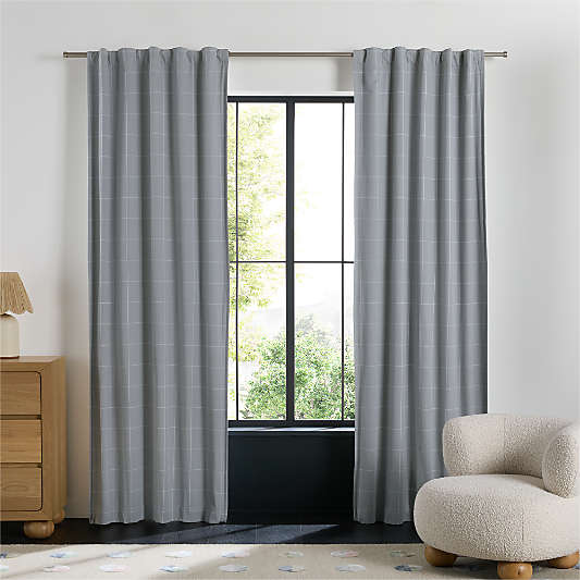Cool Grey Lattice Herringbone Weave Organic Cotton Blackout Curtain Panel 63"