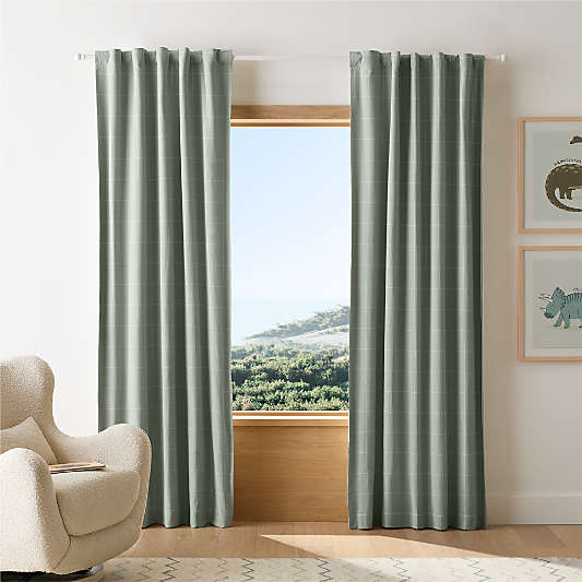 Teal Lattice Herringbone Weave Organic Cotton Blackout Curtain Panel