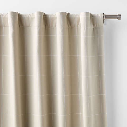 Stone Tan Lattice Herringbone Weave Organic Cotton Blackout Curtain Panel