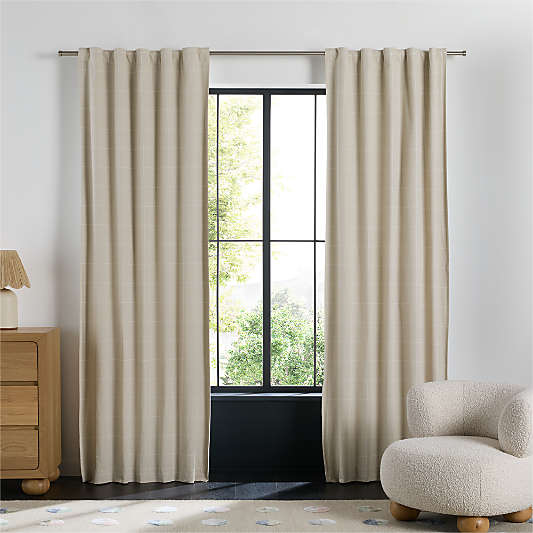 Stone Tan Lattice Herringbone Weave Organic Cotton Blackout Curtain Panel