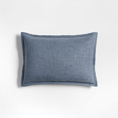 View Organic Laundered Linen 18"x12" Blue Throw Pillow with Down-Alternative Insert details