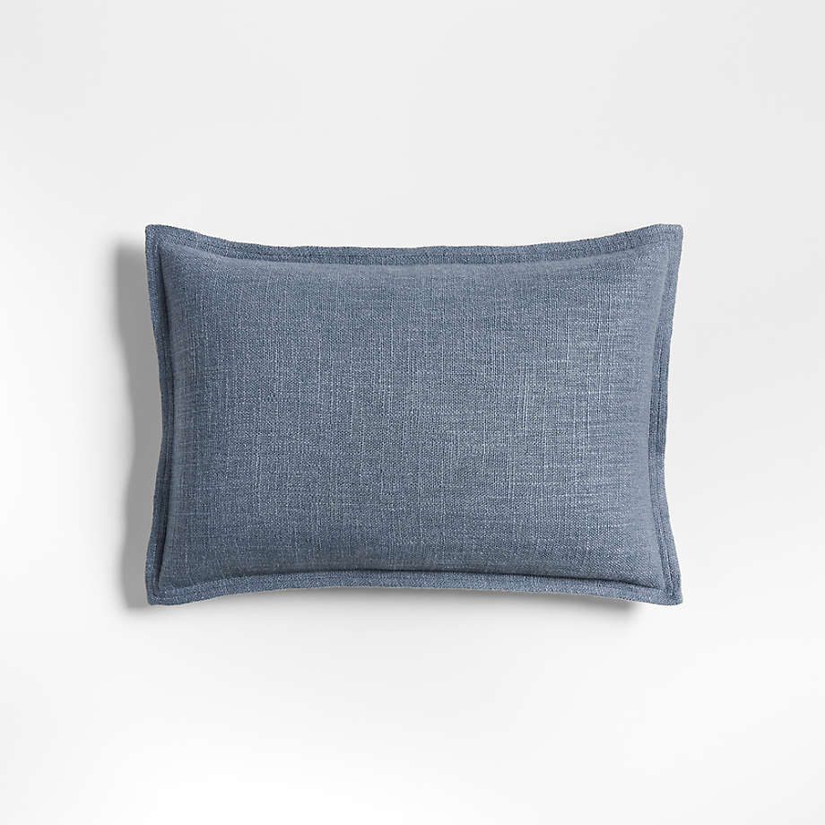 Organic Laundered Linen 18"x12" Blue Throw Pillow Cover + Reviews | Crate & Barrel