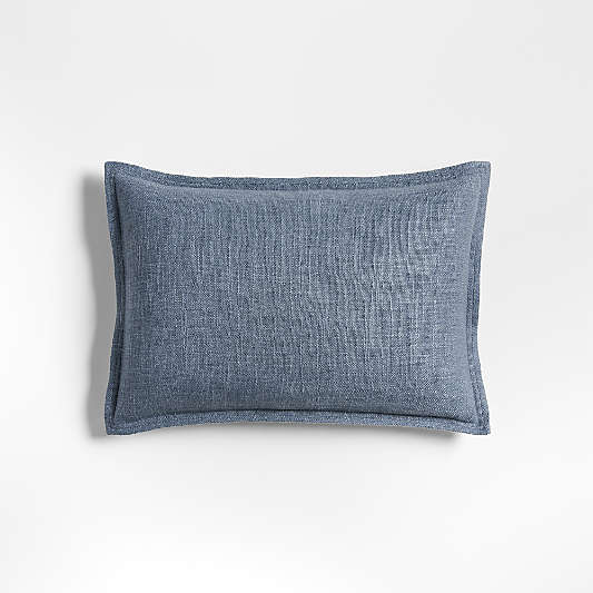 Organic Laundered Linen 18"x12" Blue Throw Pillow Cover