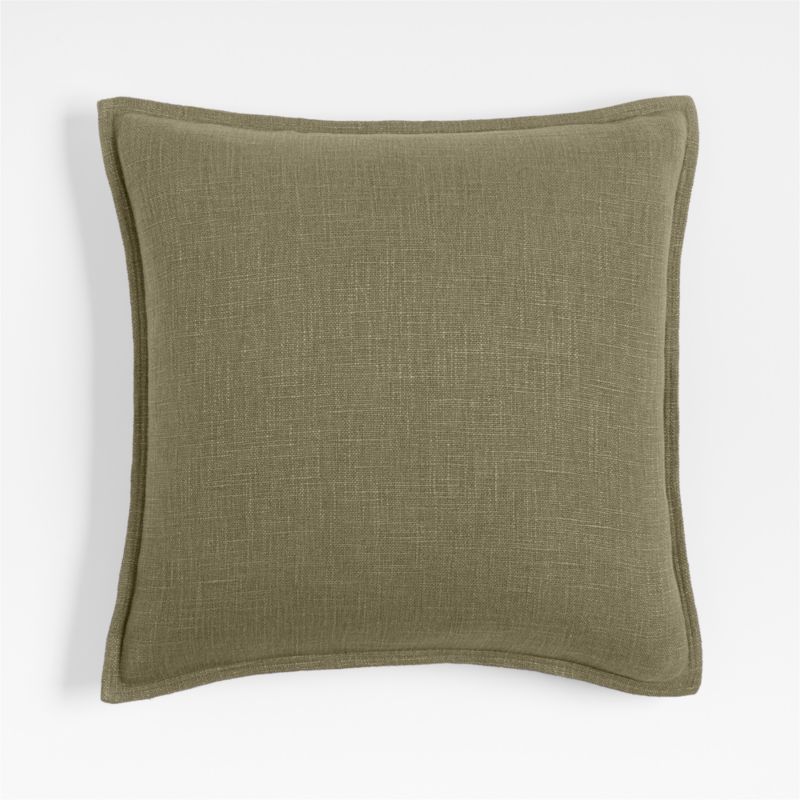 Organic Laundered Linen 20"x20" Garden Green Throw Pillow with Down-Alternative Insert