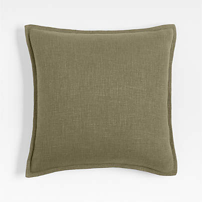 Organic Laundered Linen 20"x20" Garden Green Throw Pillow Cover