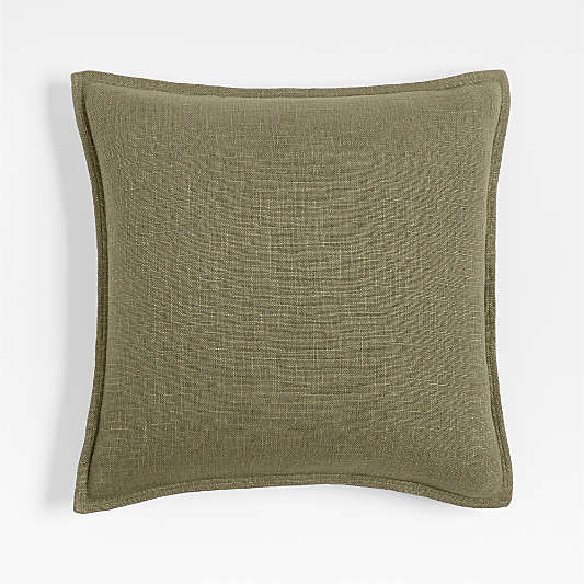 Laundered Linen 20"x20" Garden Green Throw Pillow