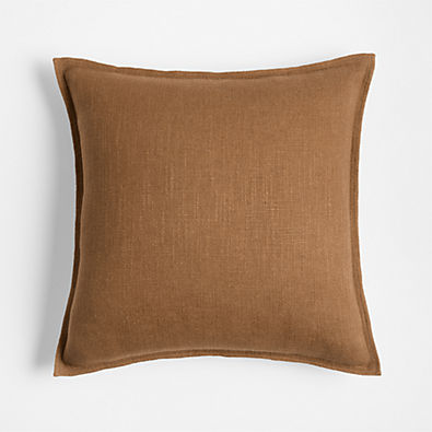 View Maple Brown 20x20 Organic Laundered Linen Throw Pillow with Feather Insert details