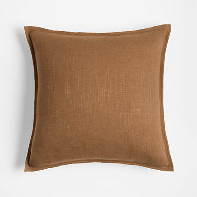 Maple Brown 20"x20" Organic Laundered Linen Throw Pillow with Feather Insert