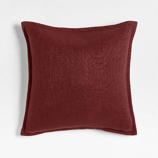 Chestnut Red 20"x20" Organic Laundered Linen Throw Pillow with Feather Insert