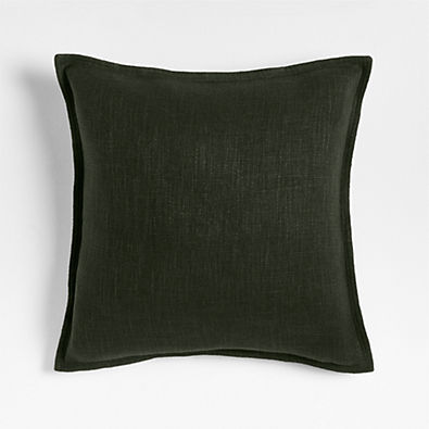 View Ficus Green 20x20 Organic Laundered Linen Throw Pillow with Down-Alternative Insert details