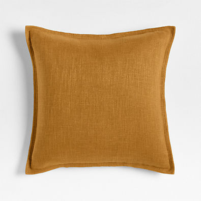 View Moroccan Ocher 20"x20" Organic Laundered Linen Throw Pillow with Down-Alternative Insert details