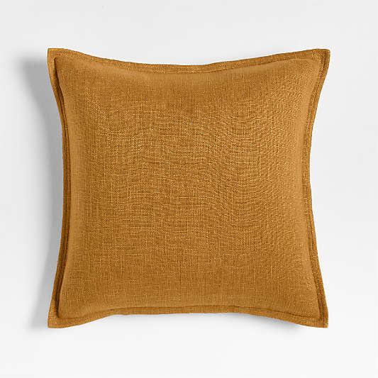 Moroccan Ocher 20"x20" Organic Laundered Linen Throw Pillow with Feather Insert