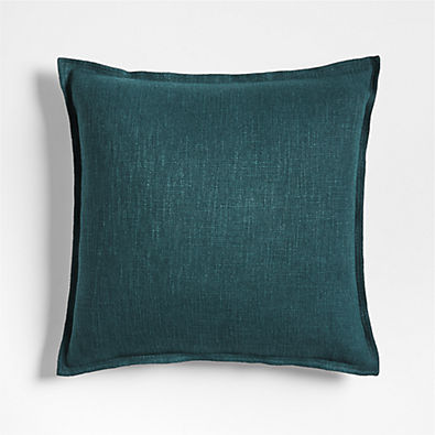 View Sea Green Organic Laundered Linen 20''x20" Throw Pillow with Down-Alternative Insert details