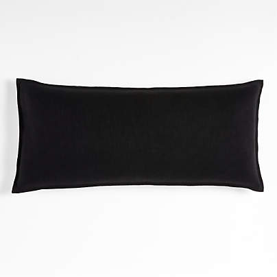 Ink Black 36''x16'' Organic Laundered Linen Pillow Cover