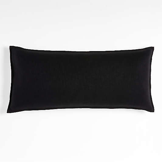 Ink Black 36''x16'' Organic Laundered Linen Pillow Cover