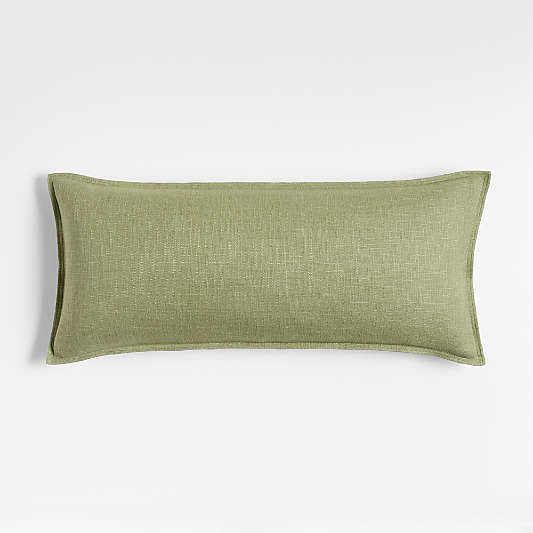 Sage 36"x16" Laundered Linen Throw Pillow with Feather Insert