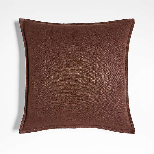 Auburn Brown Laundered Linen 20"x20" Throw Pillow Cover