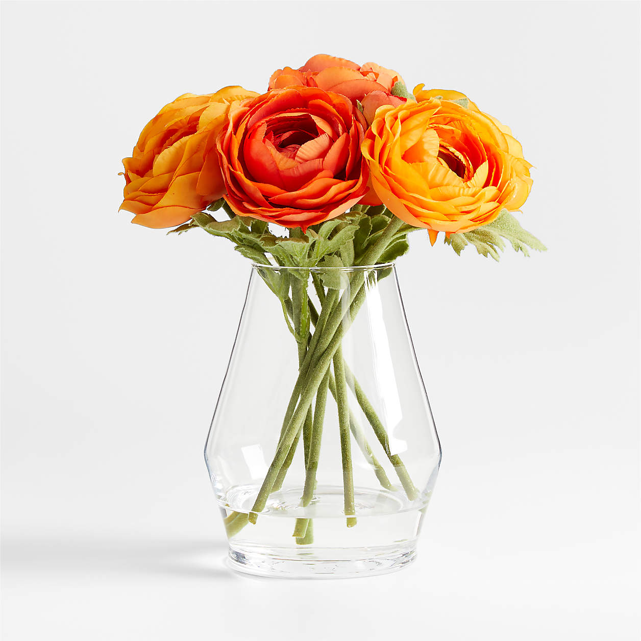 Orange Ranunculus Faux Floral Arrangement in Laurel Glass Vase Crate